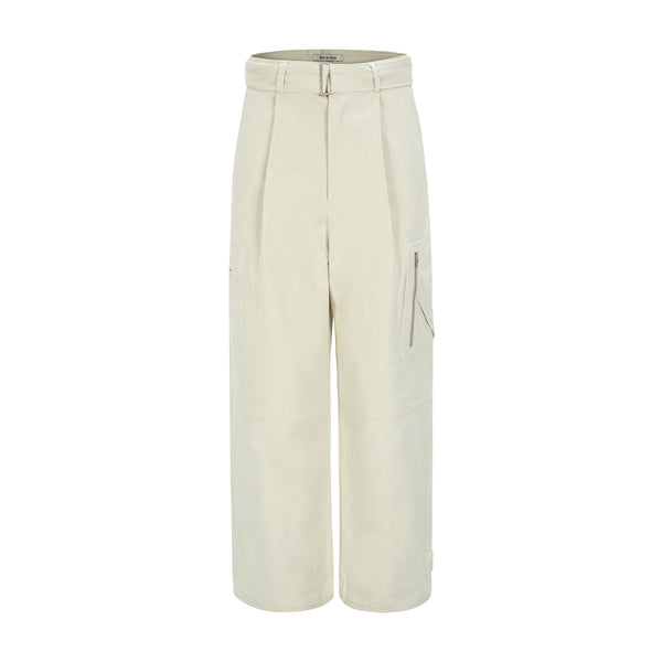 Belted Carpenter Cotton Pants (Ivory)