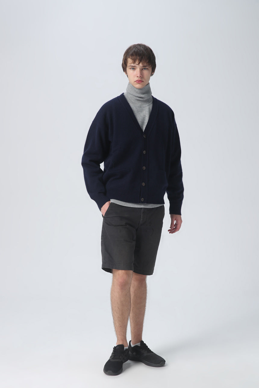 PBT WOOL V-NECK CARDIGAN KNIT-NAVY