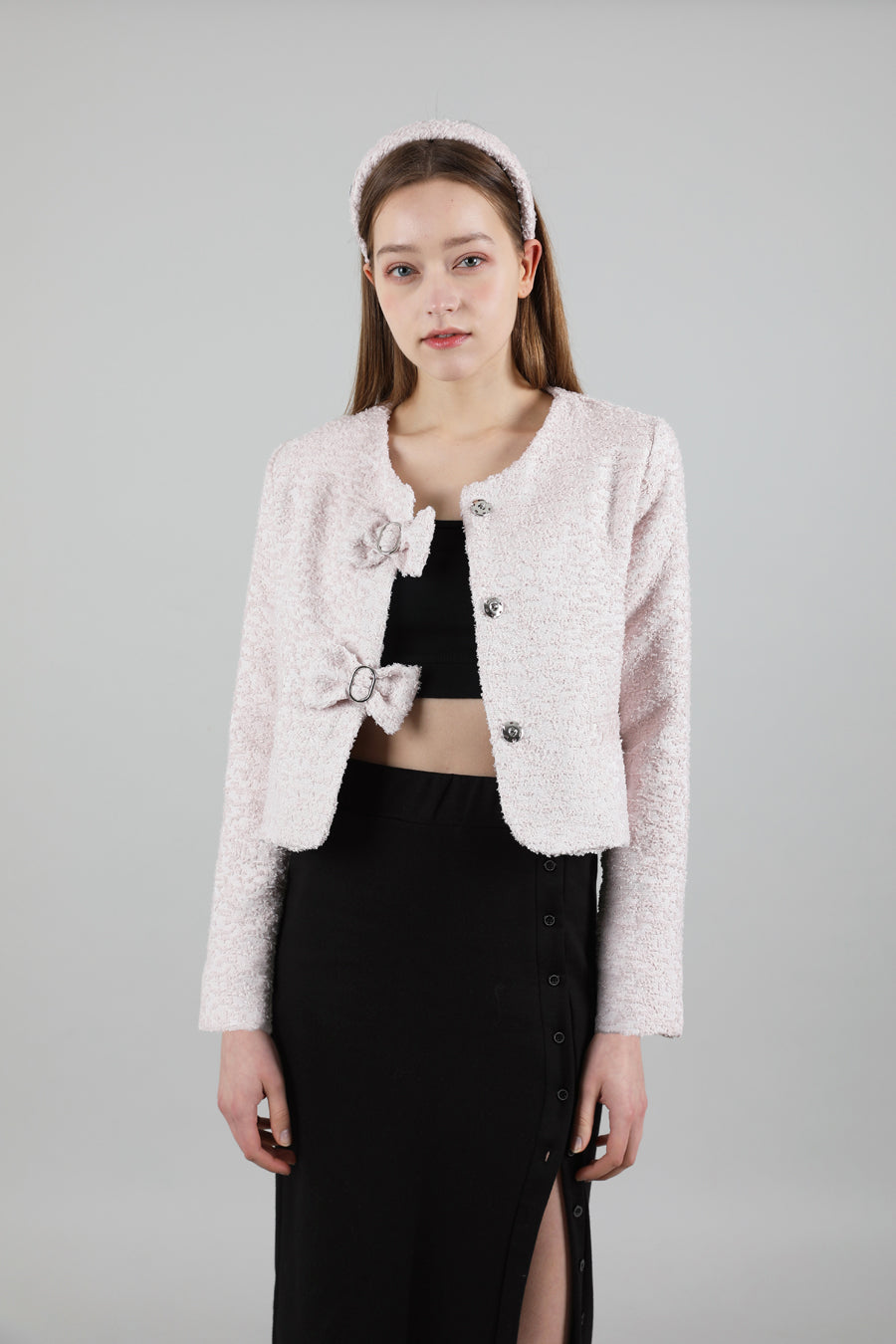 Tweed Ribbon Jacket Pink