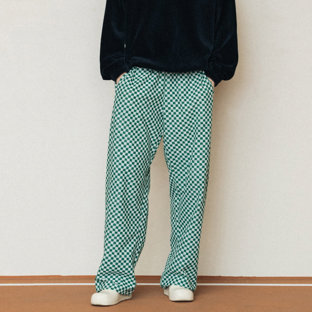 CHECKERBOARD BANDING PANTS_GREEN CREAM