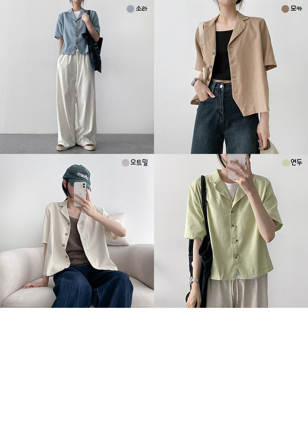 Comey Round Collar Linen Short Jacket