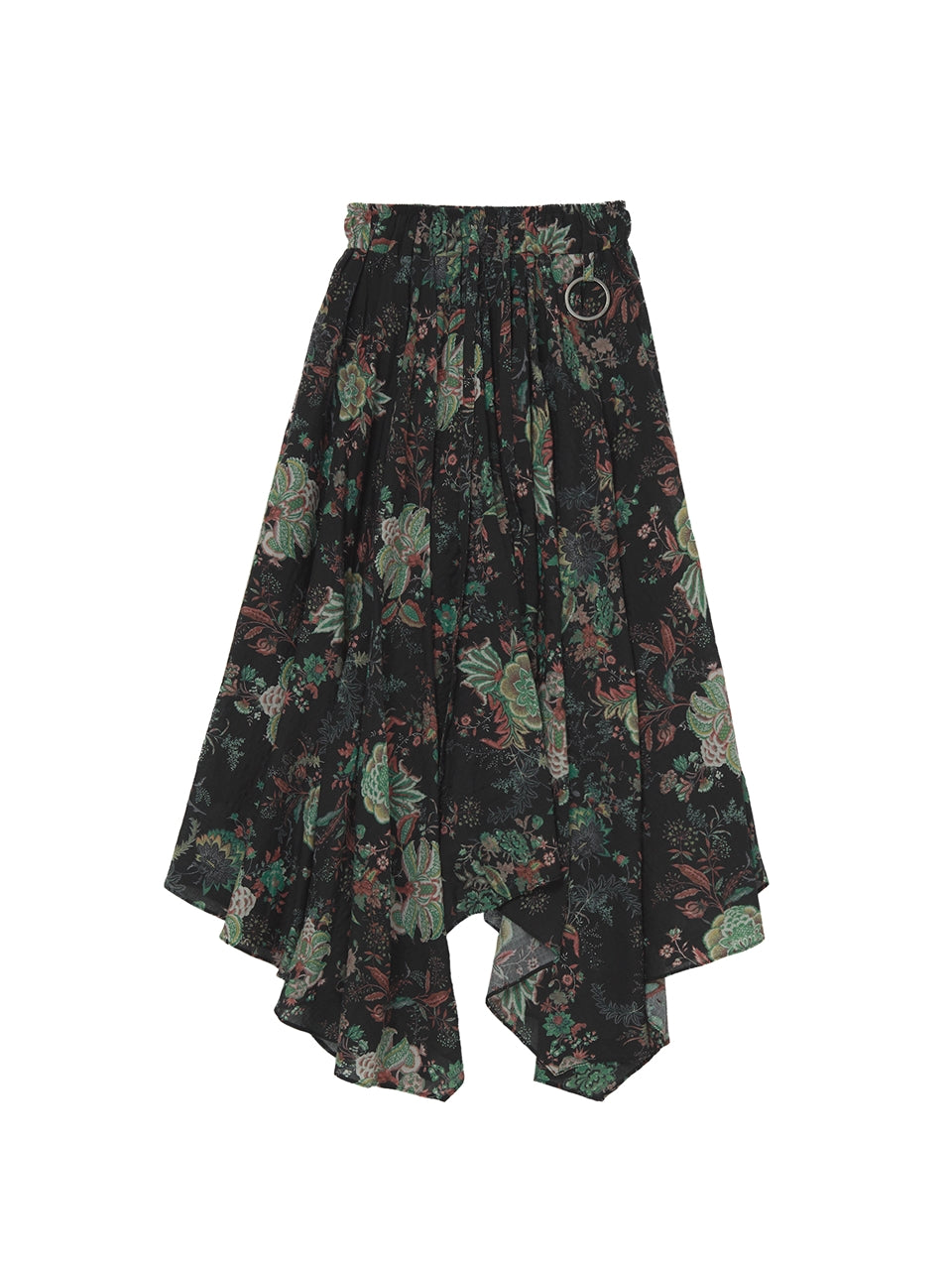 VINTAGE FLOWER UNBALANCE FLARE SKIRT (Black)