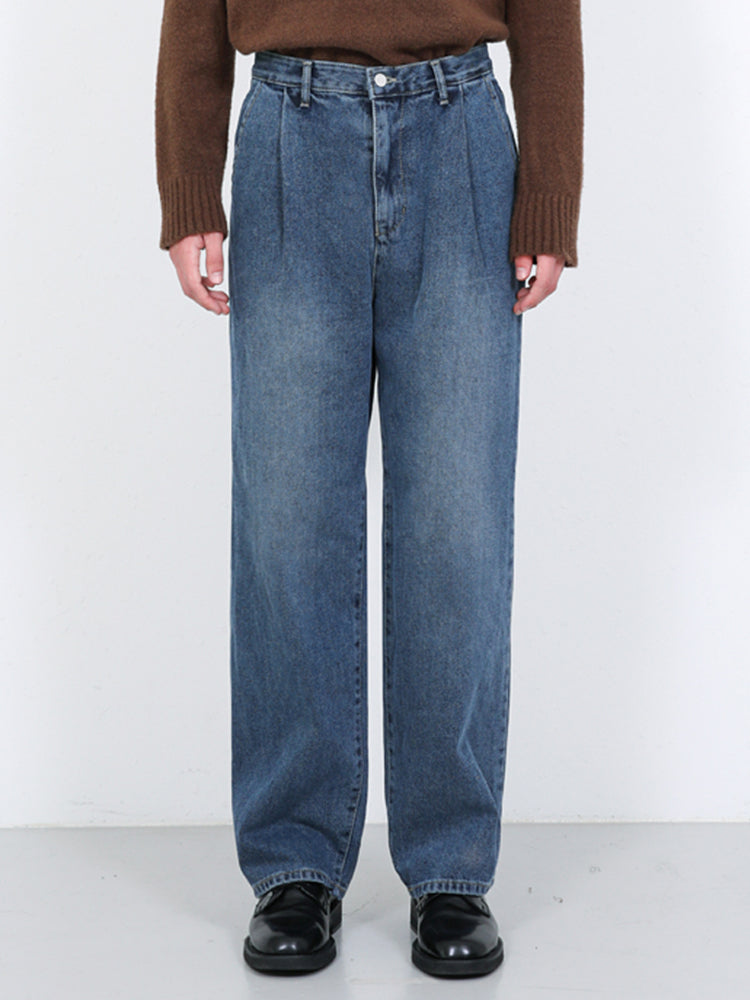 M191 ONE TUCK LONG WIDE DENIM PANTS