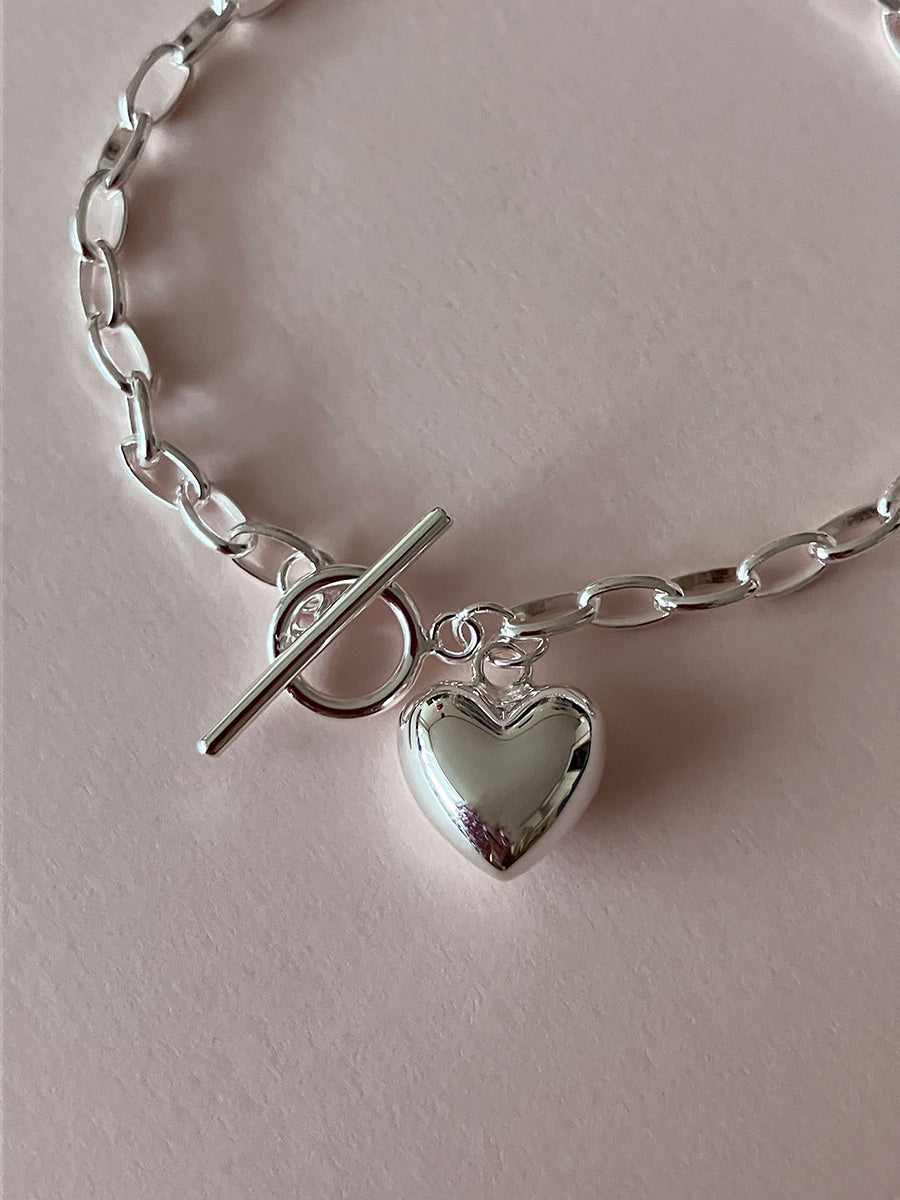 [92.5silver] heart toggle bracelet