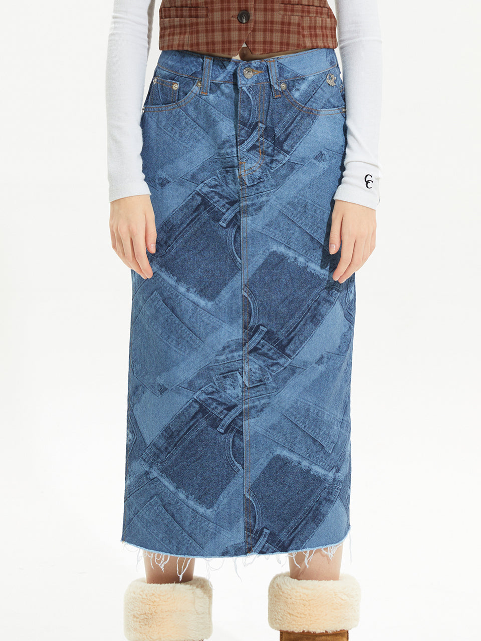 DENIM PRINTING LONG SKIRT_BL