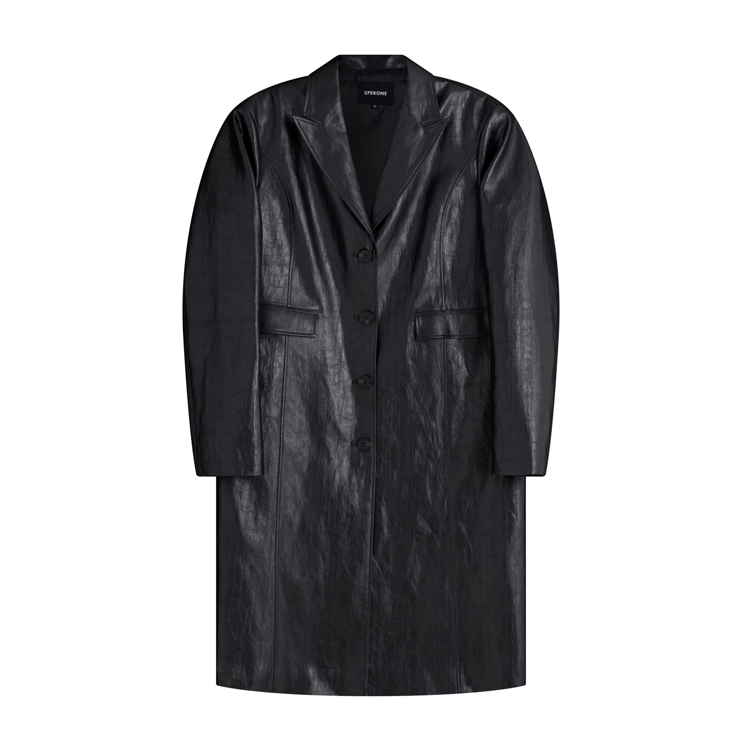 Leather Single Long Coat (black)