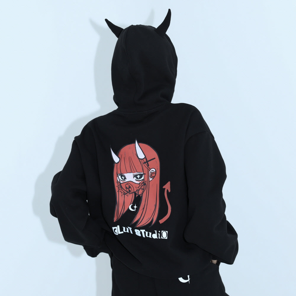 0 5 devil hoodie - BLACK