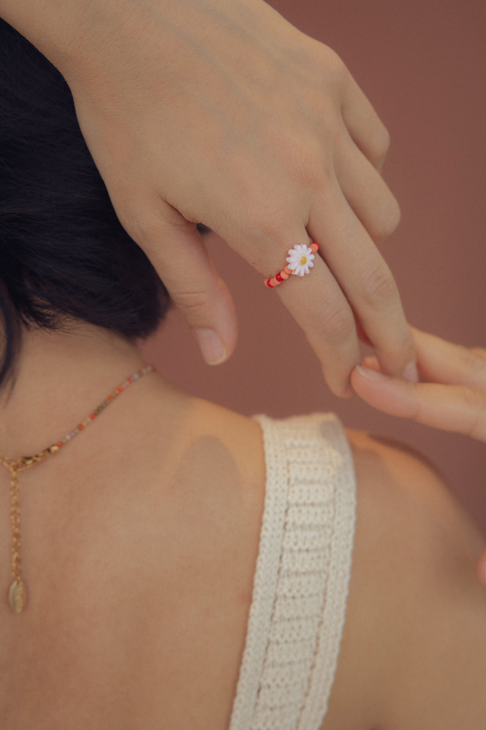 Sunny flower bead ring