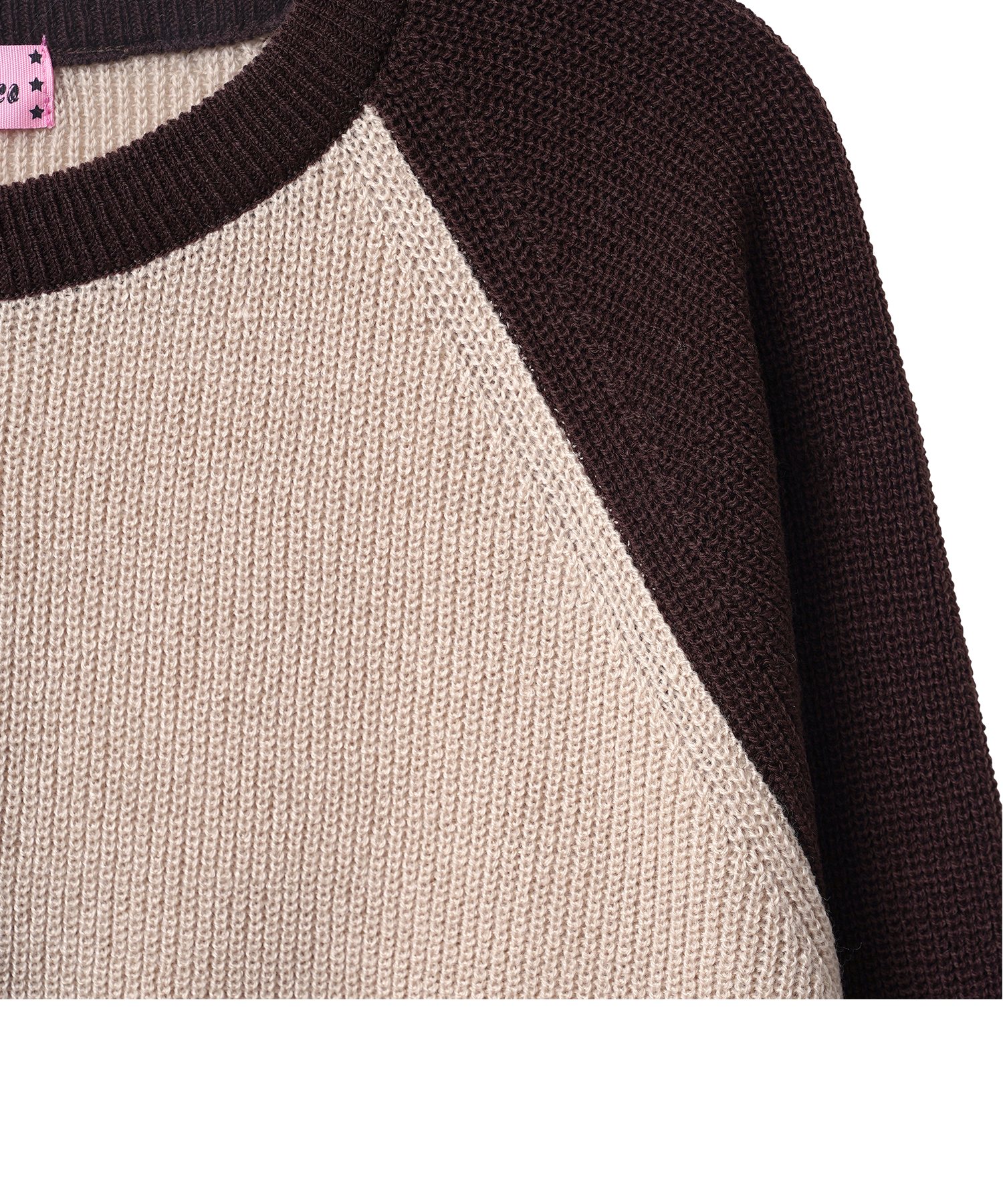 Color combination raglan crop knit_brown