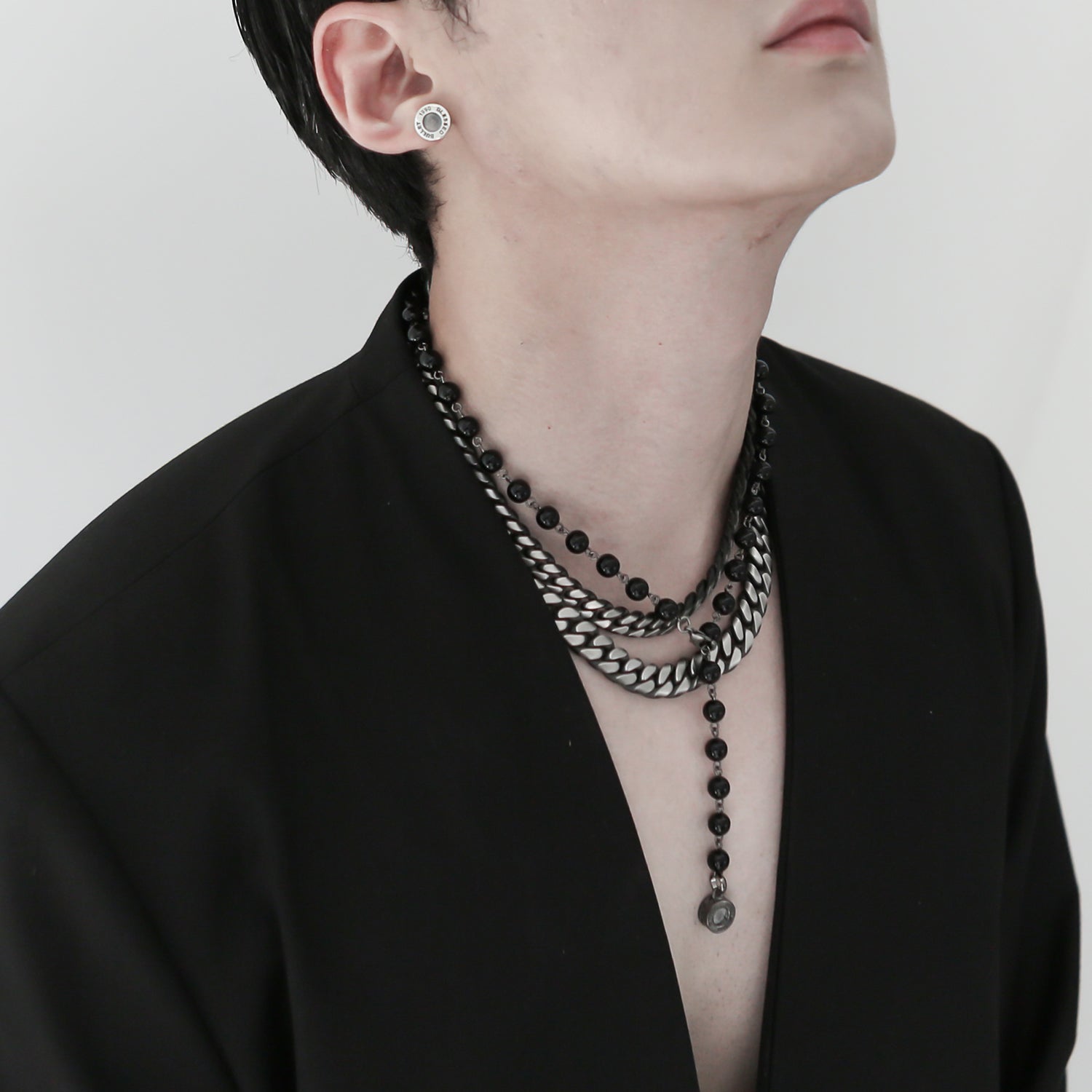 [BLESSEDBULLET]black line CURVE chain necklace_blacksilver_13mm