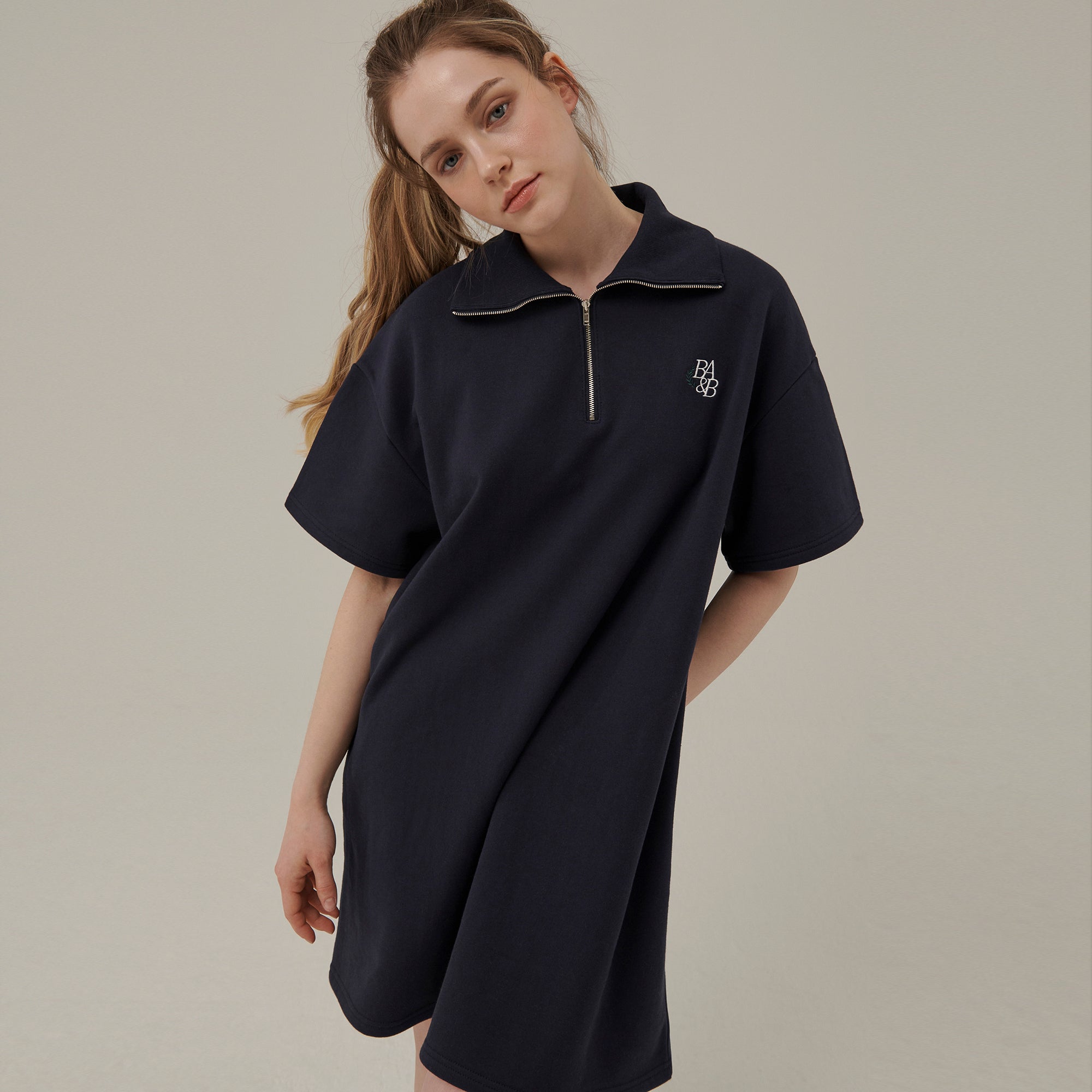 SMALL LOGO HALF ZIPUP MINI DRESS_NAVY