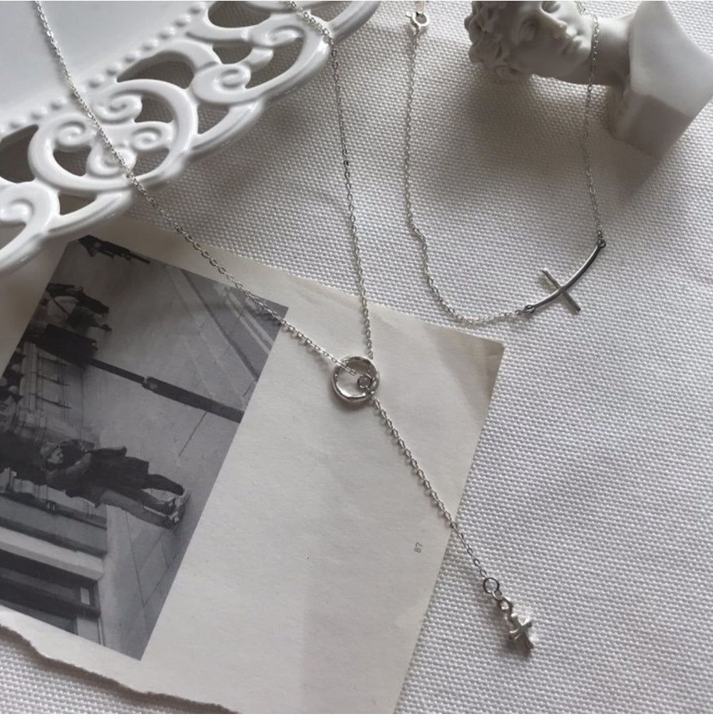 Silver Cross Choker Long Necklace Choker Necklace