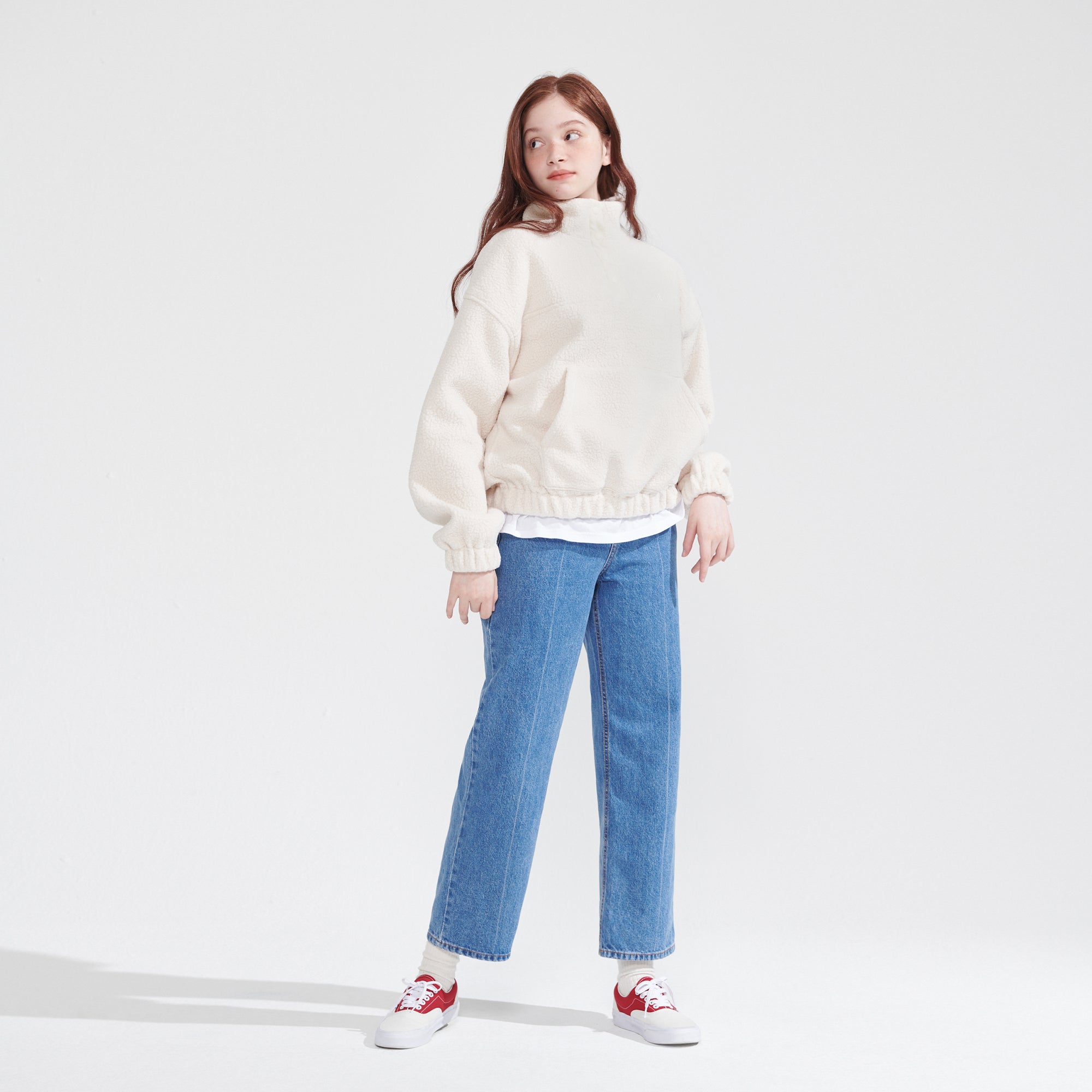 HIGH NECK DUMBLE FLEECE SWEATSHIRT_IVORY