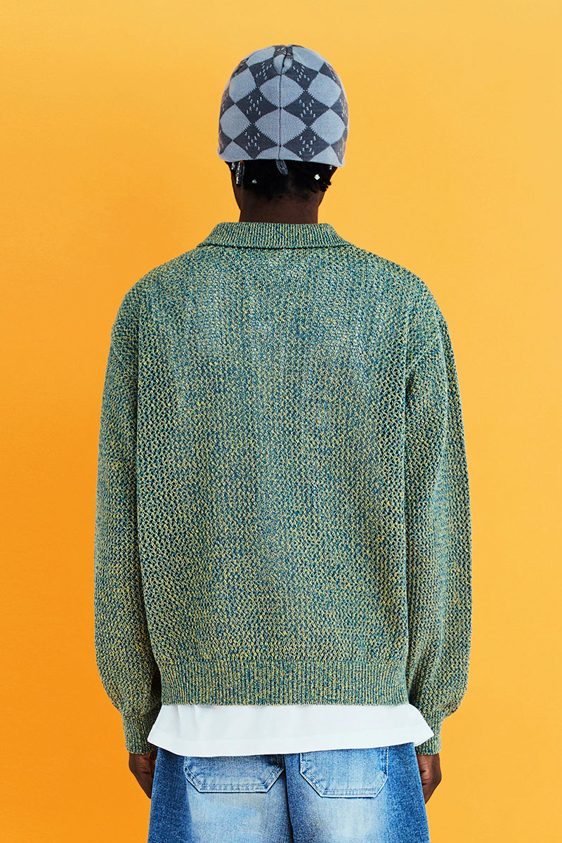 MESH KNIT POLO SHIRT / BLUE&LIME