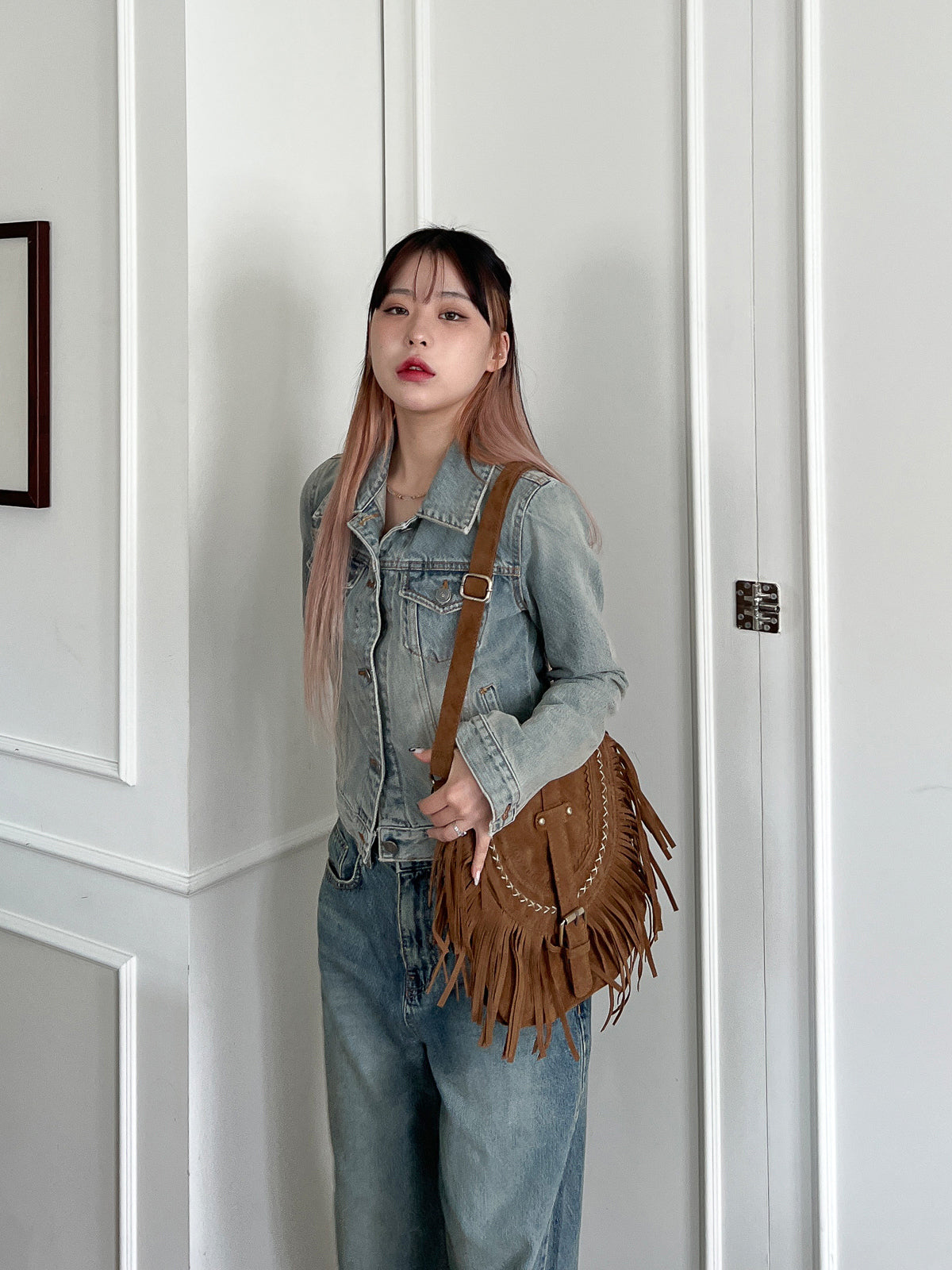 suede fringed shoulder bag