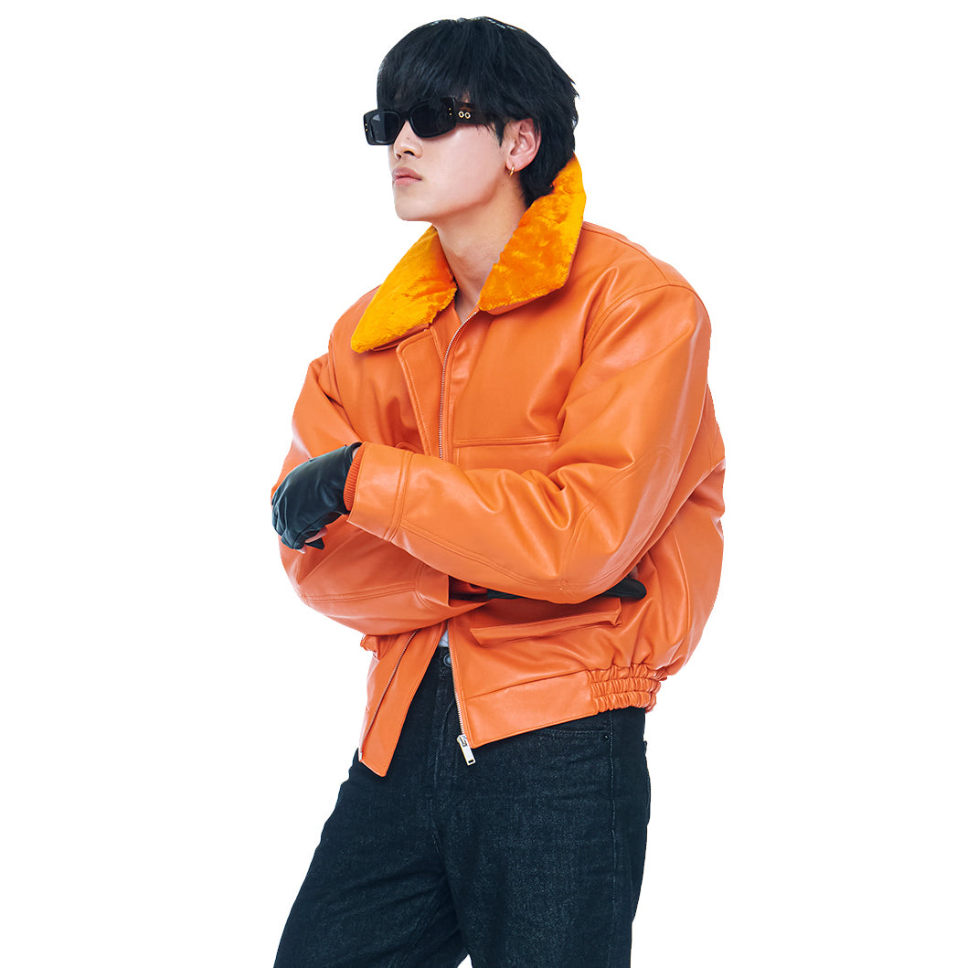 RIDERS LEATHER BOMBER ORANGE