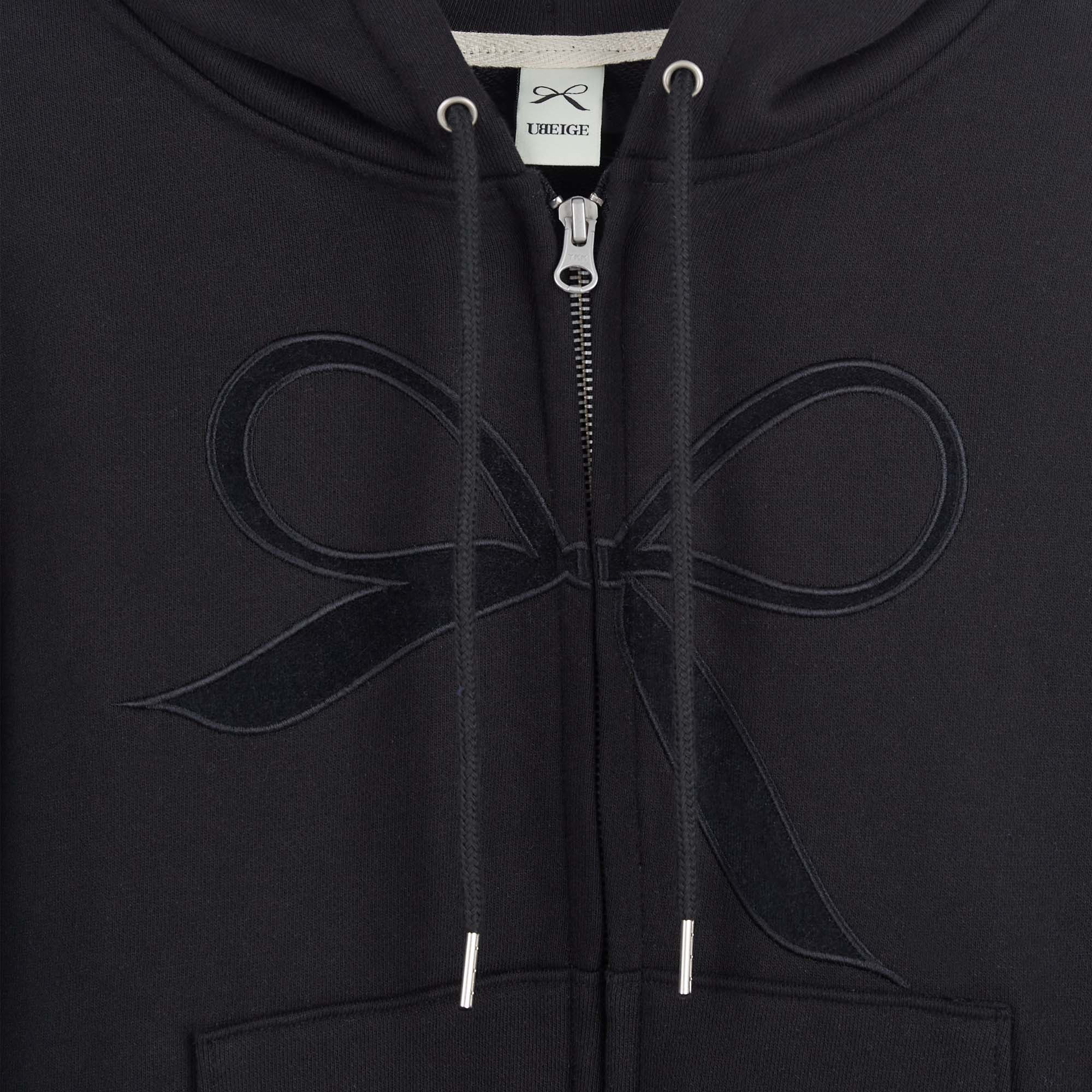 Black Velvet Ribbon Hoodie Zip-up