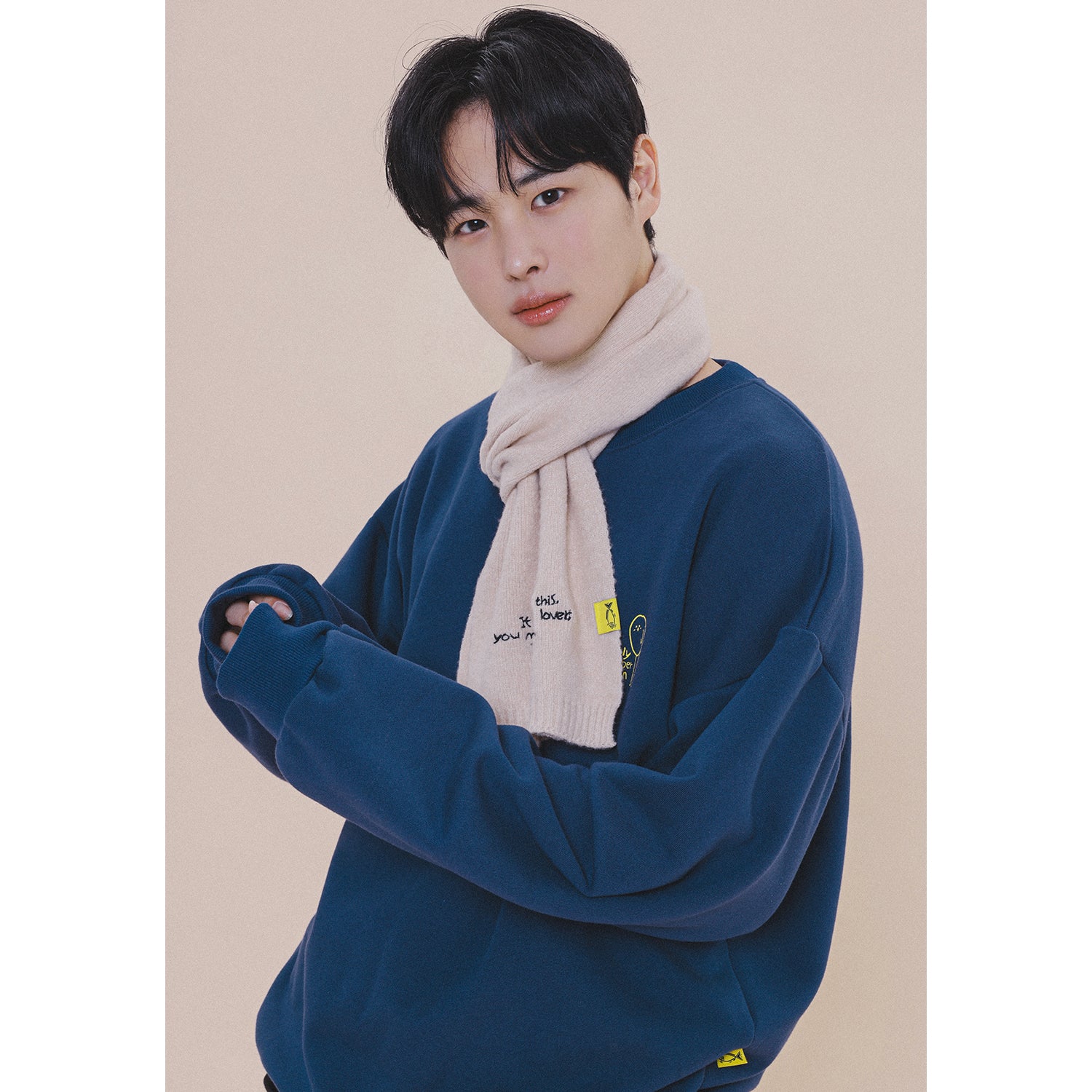 HOLYNUMBER7 X CHOI BYUNGCHAN LETTERING EMBROIDERY MUFFLER_BEIGE