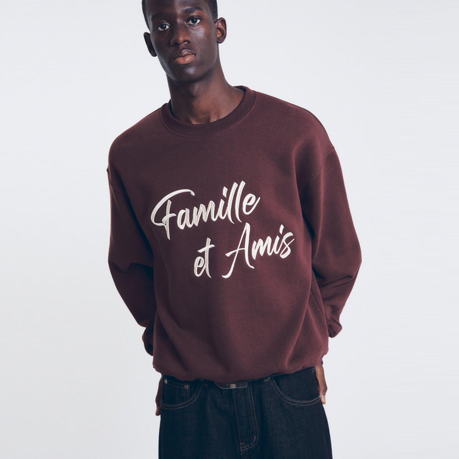 EMBROIDERY SLOGAN SWEATSHIRT (BURGUNDY)