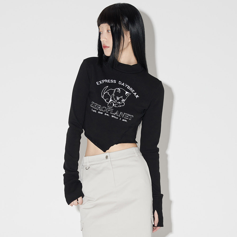 スリムキティウオーマークロップＴシャツ / Slim Kitty Warmer Crop Top [BLACK]