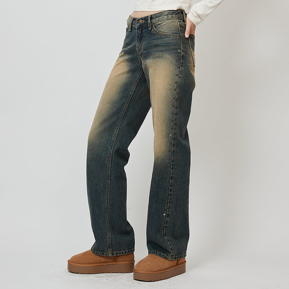 LOW-RISE STUD JEANS_BLUE