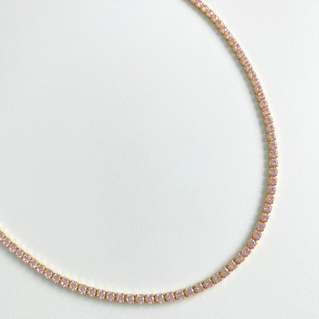 [ Silver 925 ] Gold Color Tennis Necklace