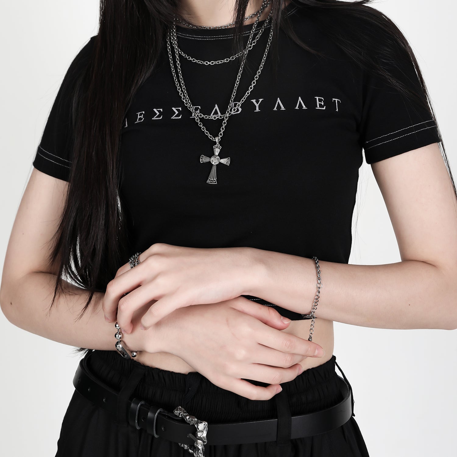 [BLESSEDBULLET] BEAMS cross II chain necklace_dark silver