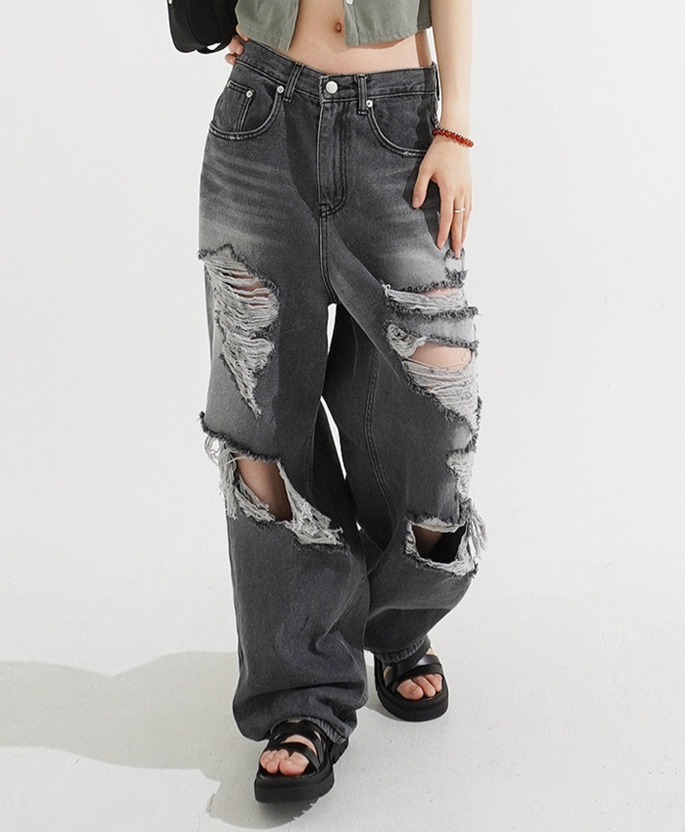 Destroyed Wide Denim Pants