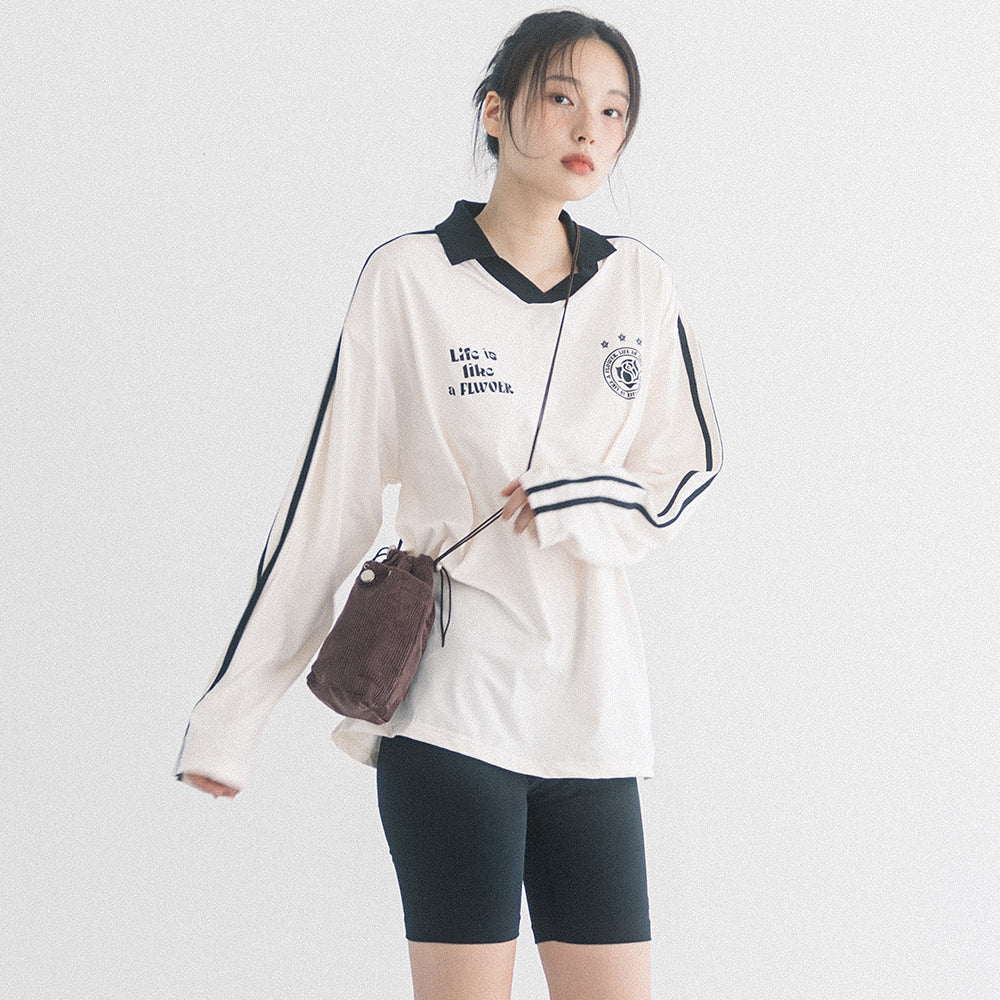 UNIFORM V-NECK JERSEY L/S TEE(IVORY)