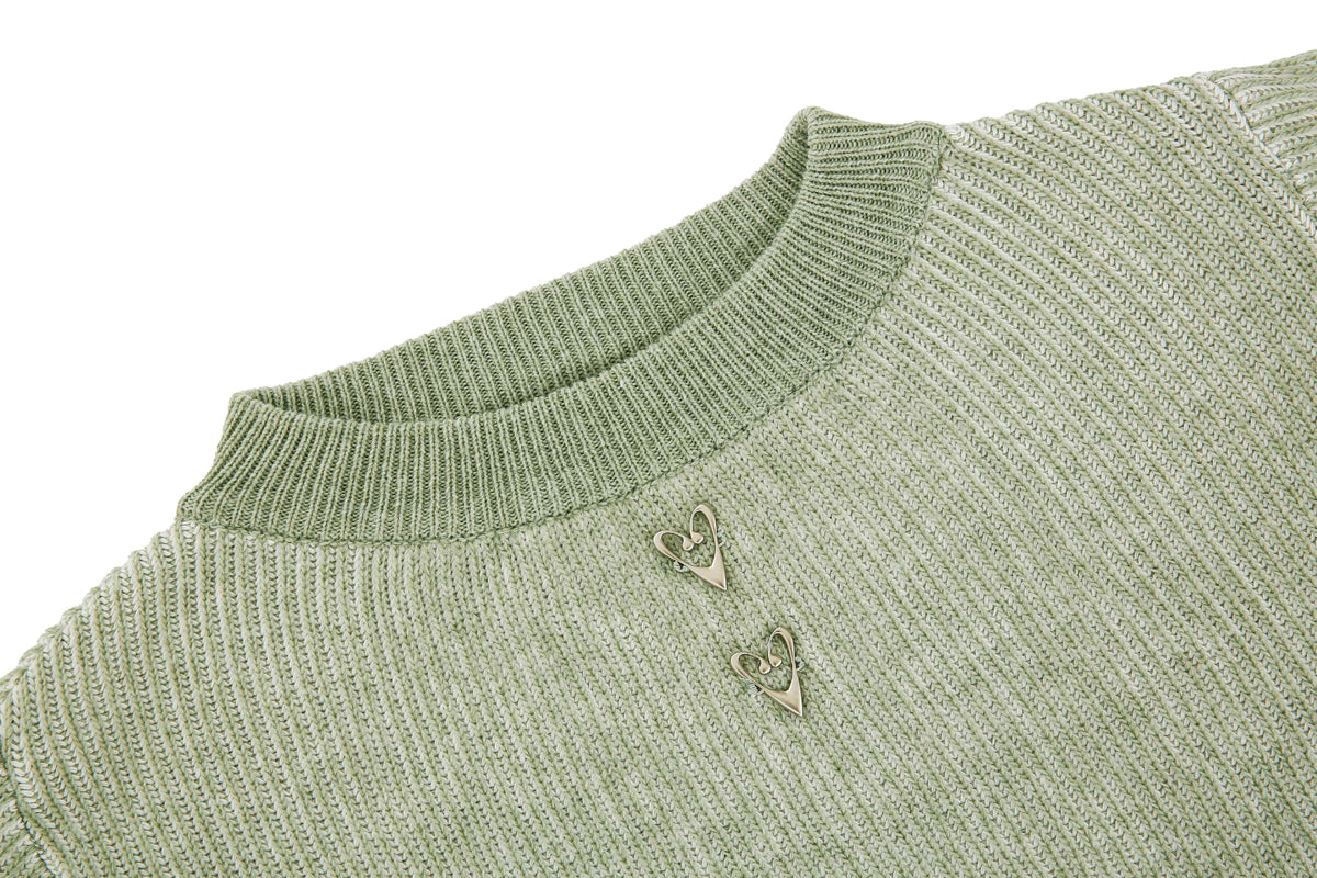 Melange Rib Knit Top _ Green