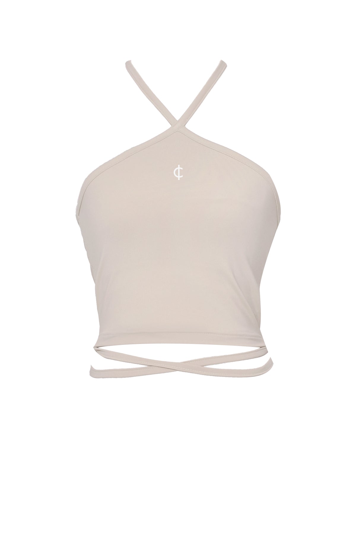 2-way halter span crop sleeveless top (beige)