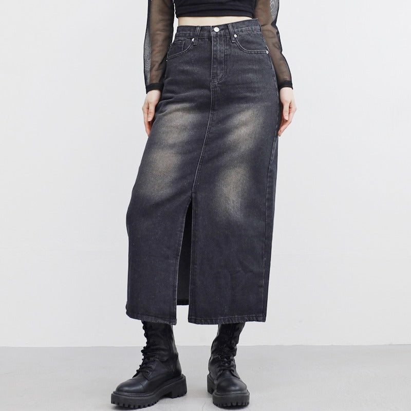 inner slit denim skirt