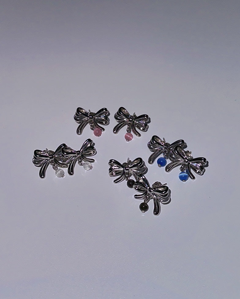 Silver ribbon drop earring (4color)