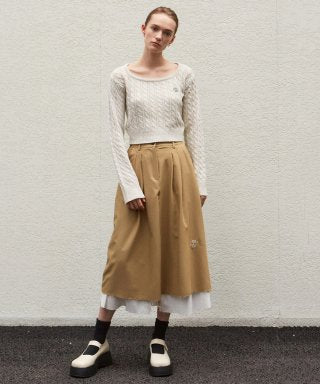 NICOLE PINTUCK LAYERED LONG SKIRT_BEIGE