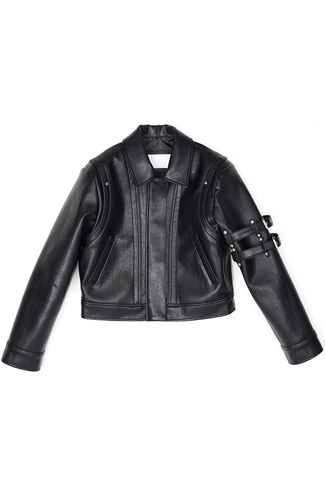 SLEEVE 2BELTED LEATHER JACKET