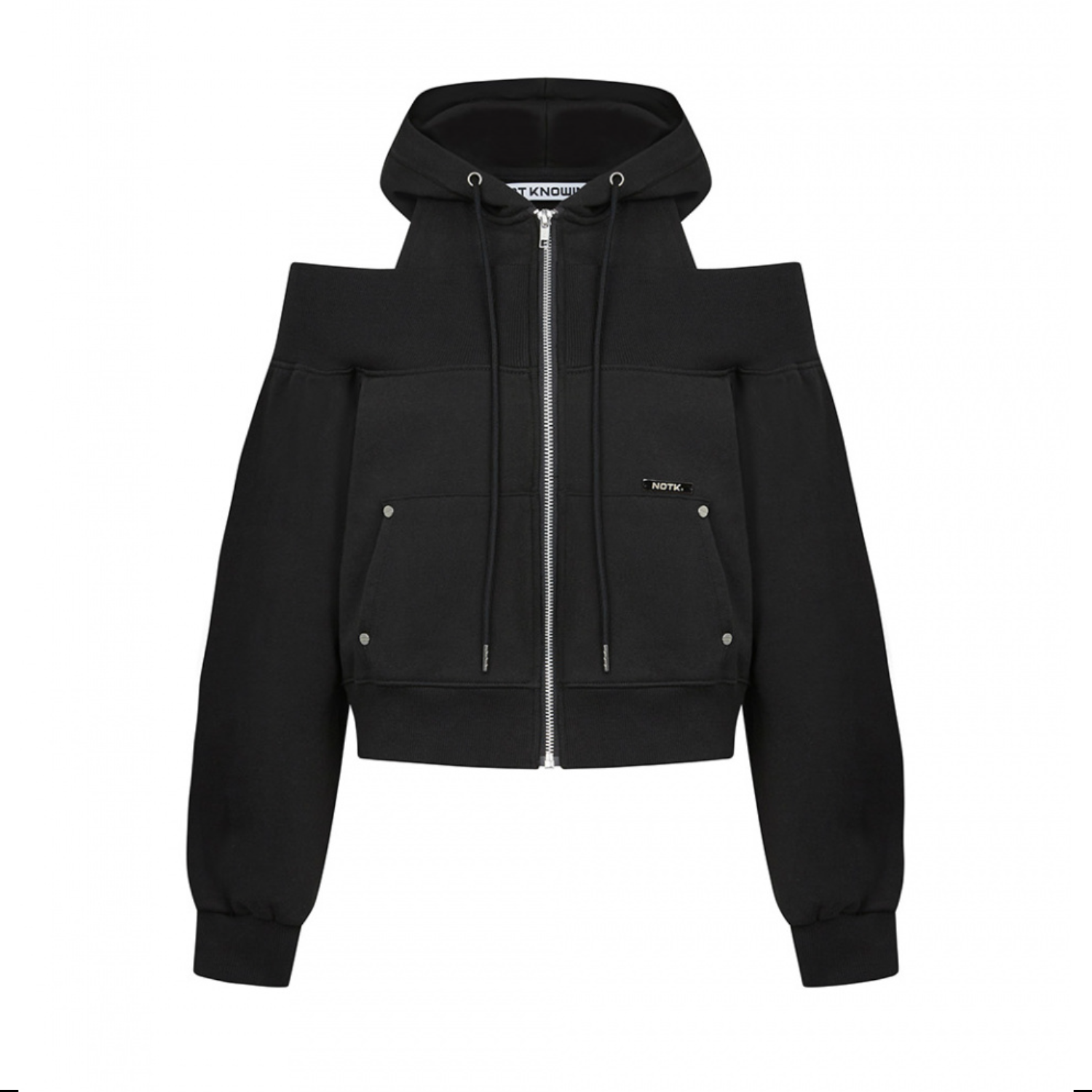 Open Shoulder Zip Up Hoodie (BLACK)