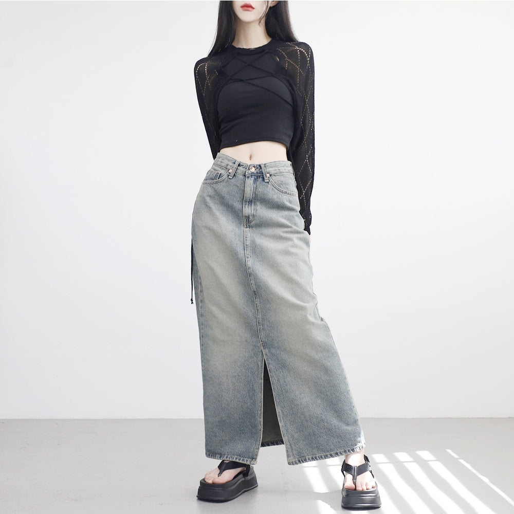 Pory Vintage Denim Long Skirt