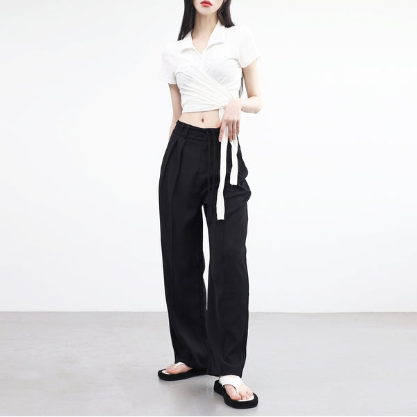 Waist Wrap Collar Cropped T-Shirt