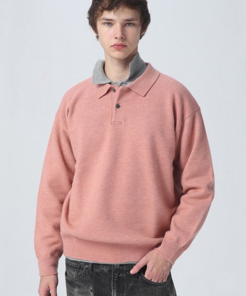 PBT wool polo neck knit -indigo pink
