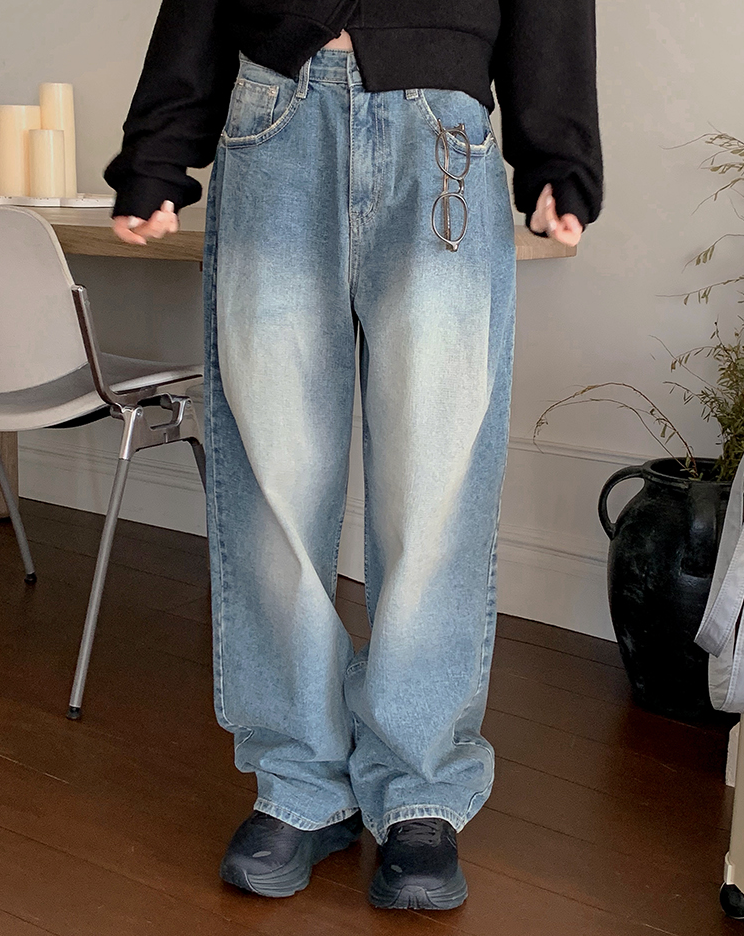 SY Pintuck Wide Washed Denim Pants (2color)