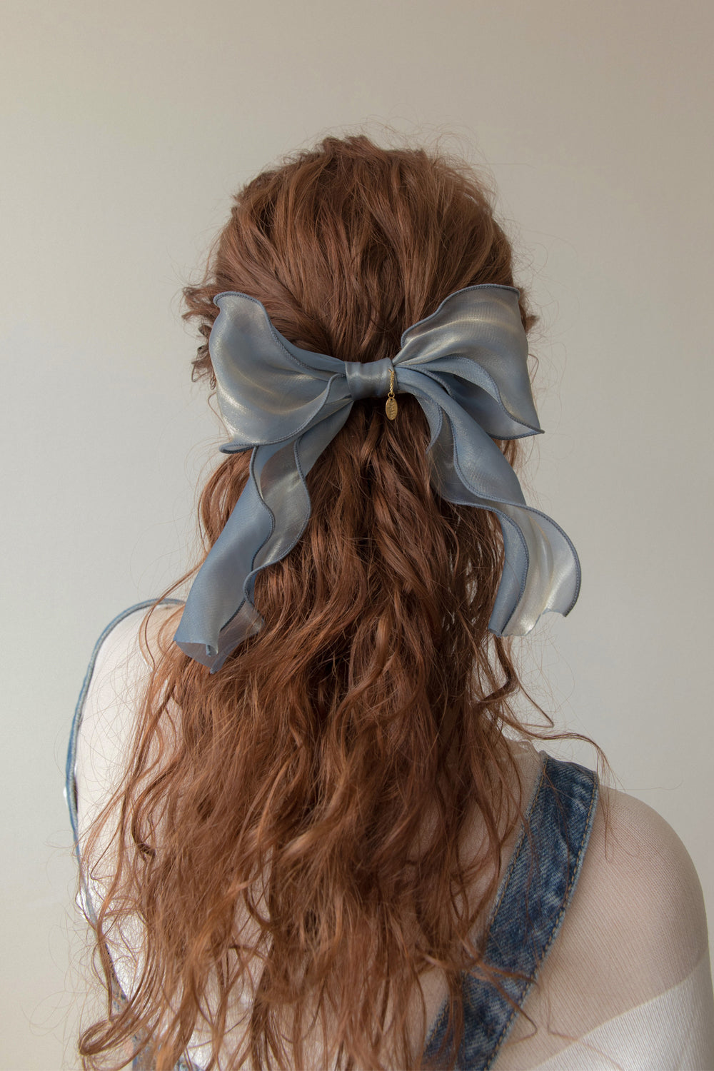 Blue organza ruffle ribbon hairpin