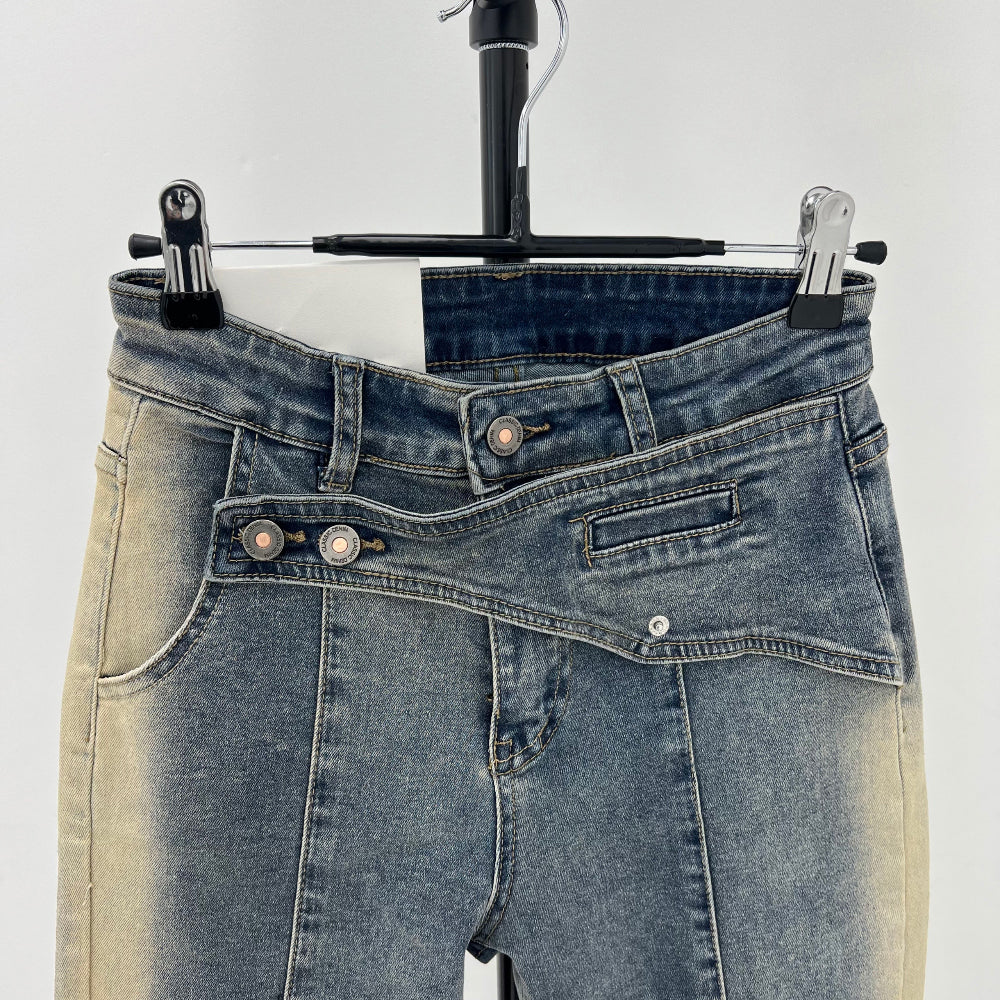 Y2K side washing belt boots-cut jean (Denim)