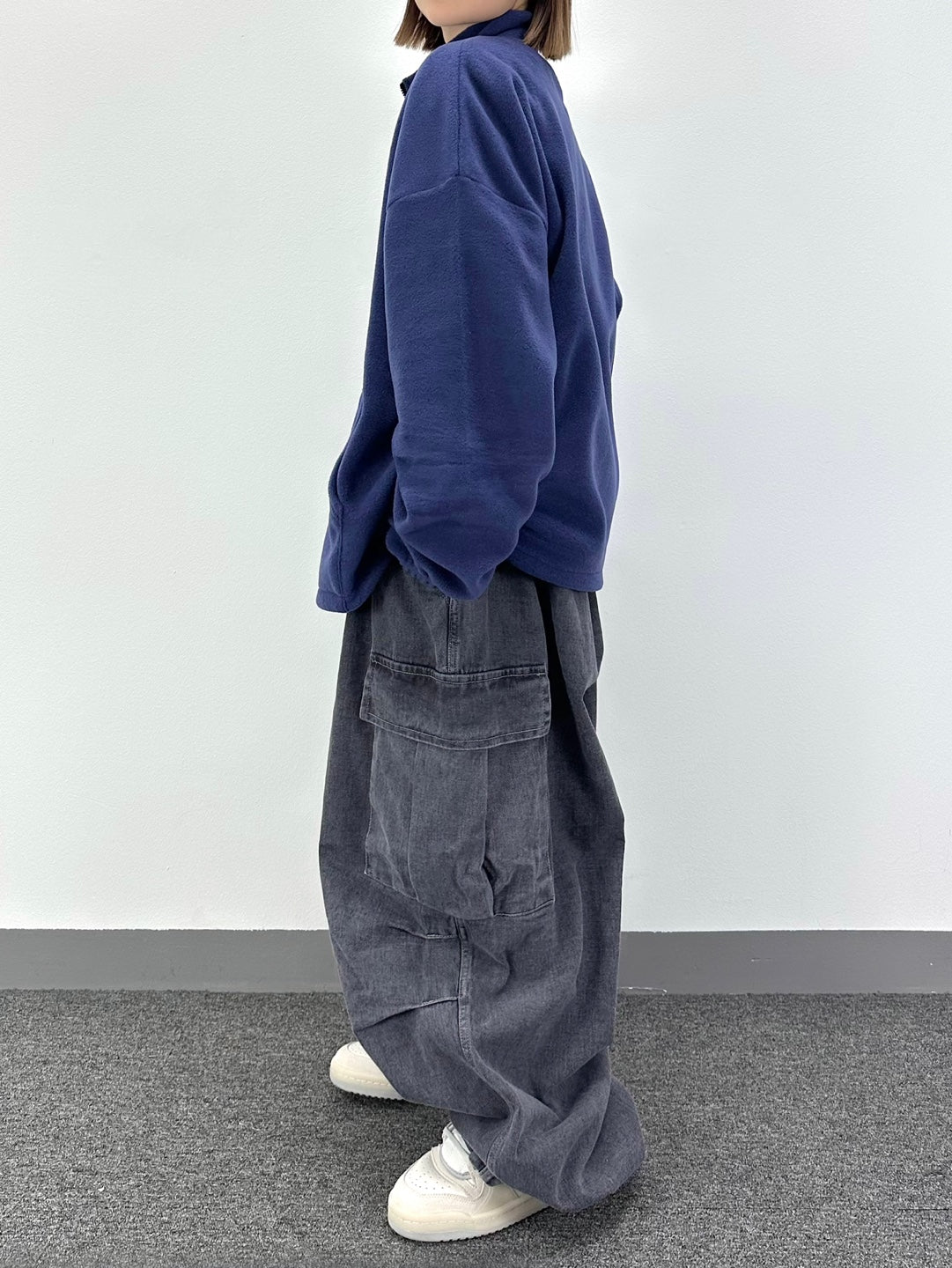 Grey Washing Denim Balloon Pants