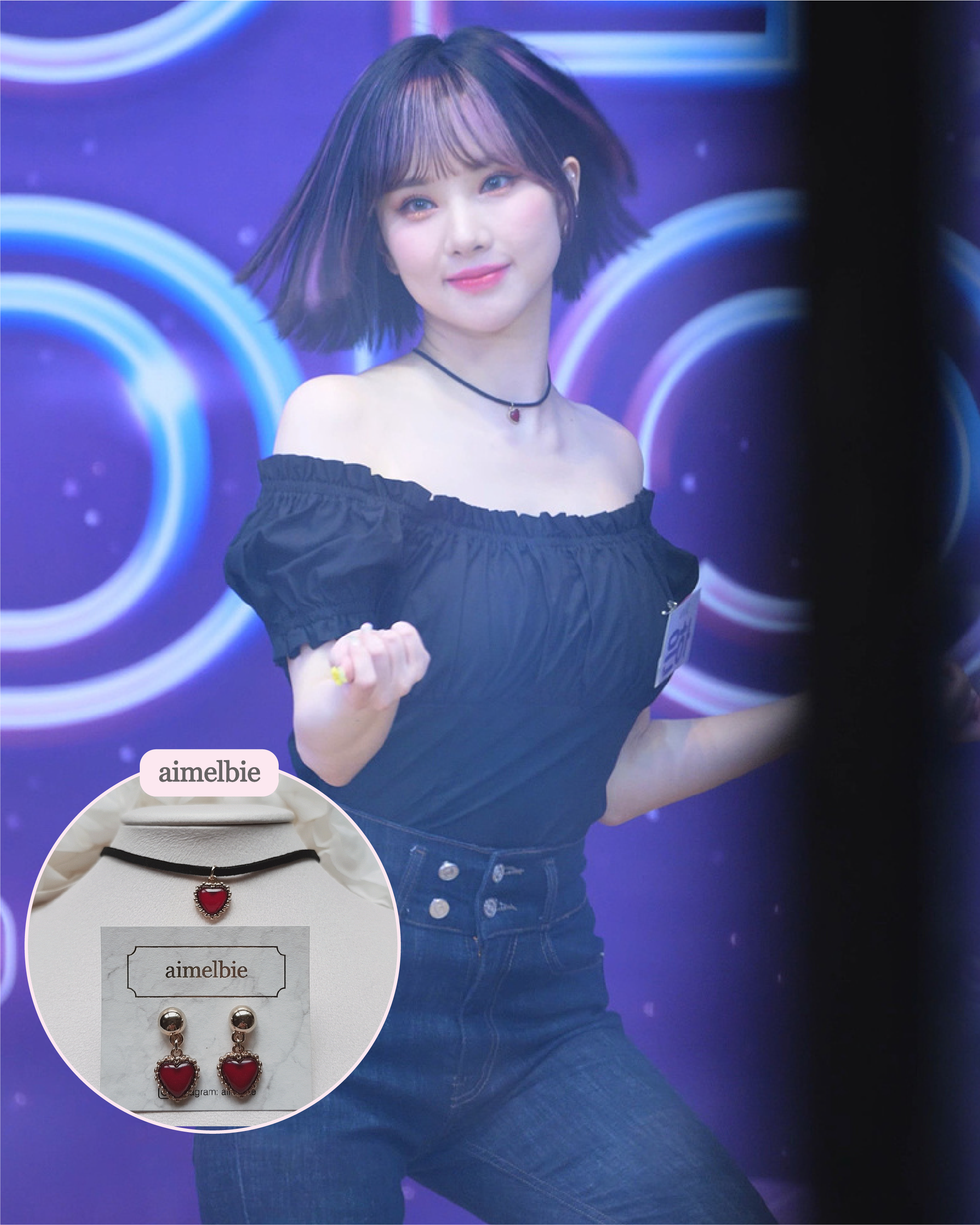  Burgundy Heart Earrings and Choker Set (Twice Dahyun, VIVIZ Eunha, Kep1er Dayeon, Choi Yena Choker)