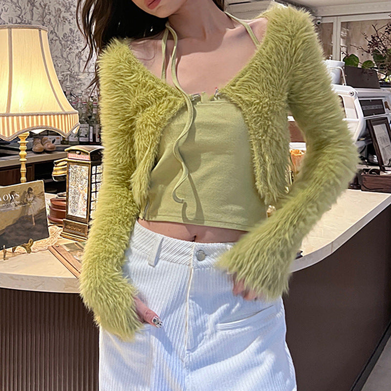 Green Cardigan Top Set