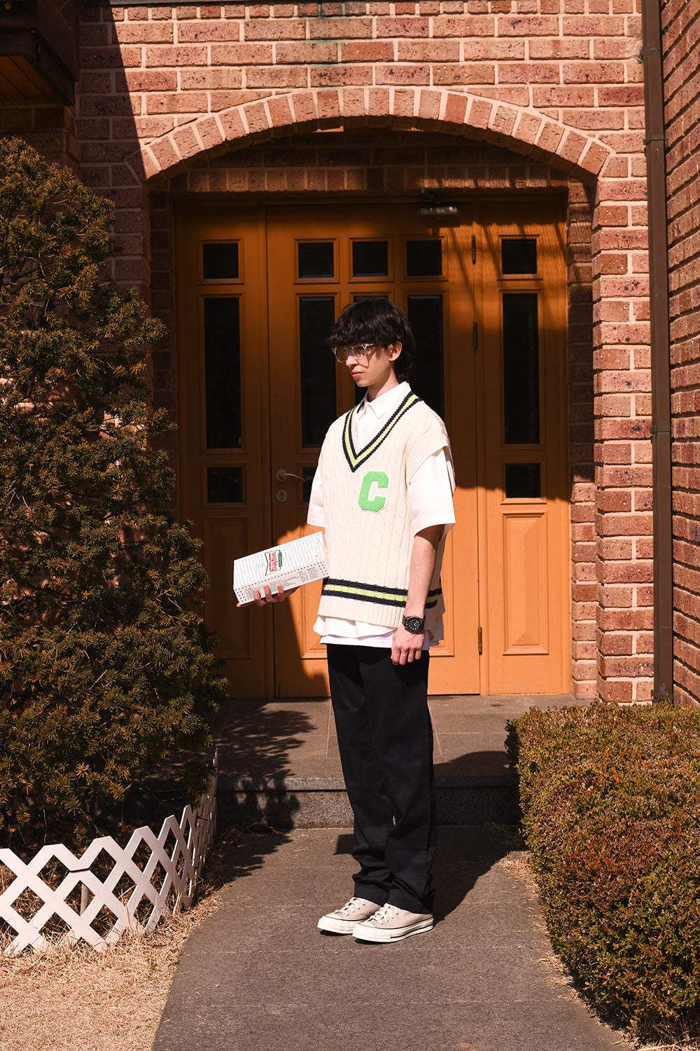 Light Green C Patch V-neck Ivory Knitwear Vest