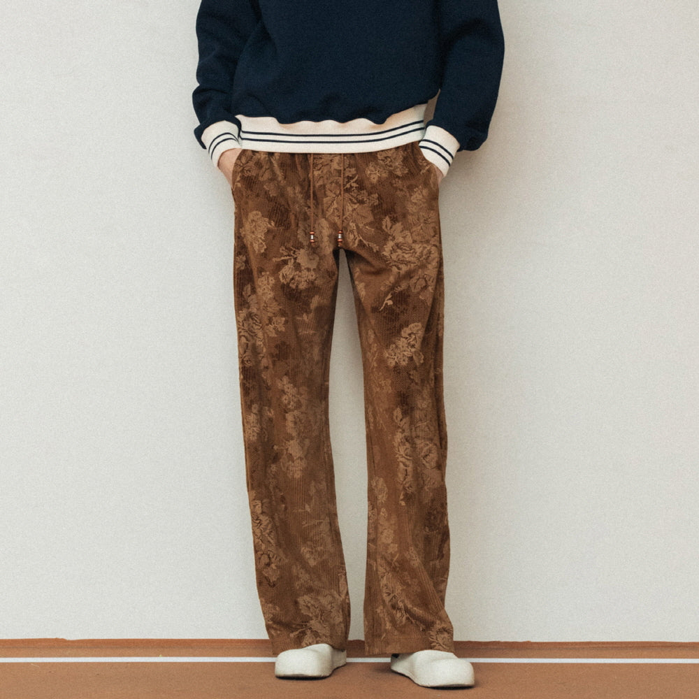 FLOWER CORDUROY BANDING PANTS_BROWN