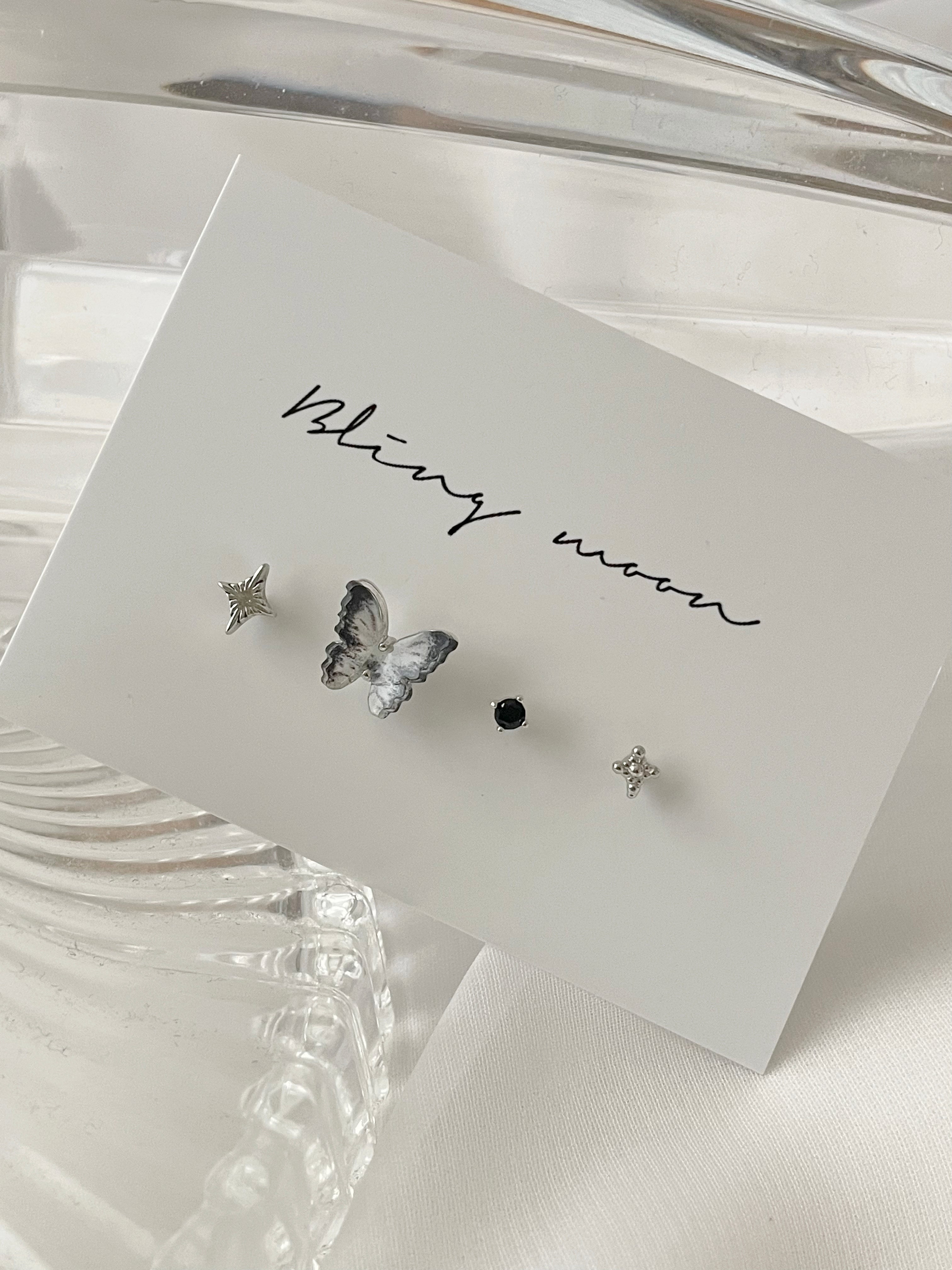 [4 set] Black Marble Twinkle Piercing Set