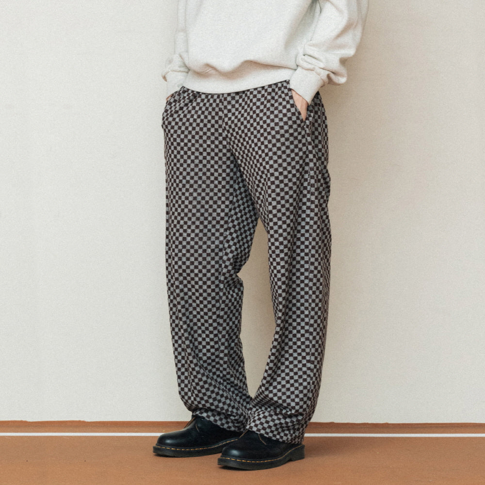 CHECKERBOARD BANDING PANTS_BROWN GREY