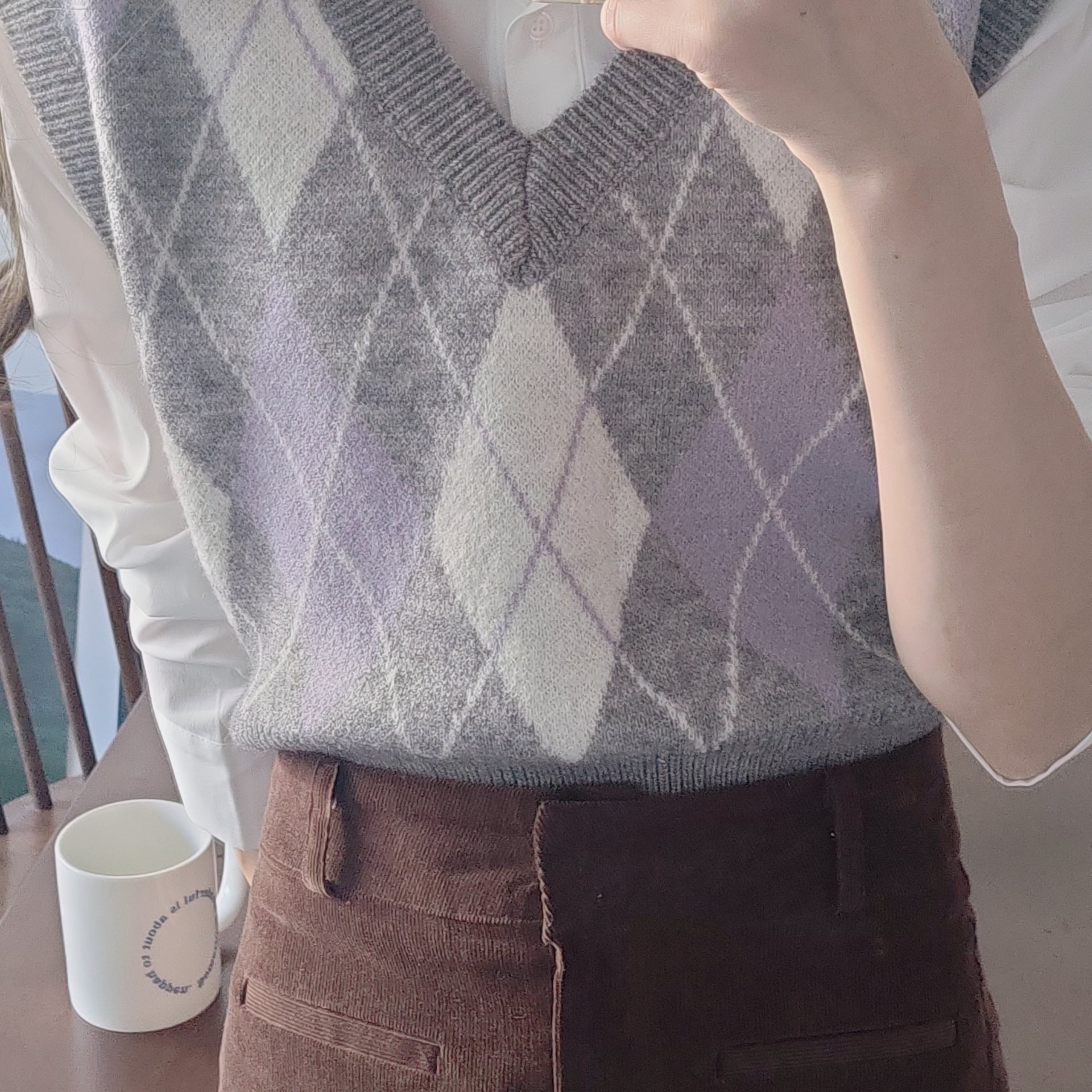 purple argyle knit vest